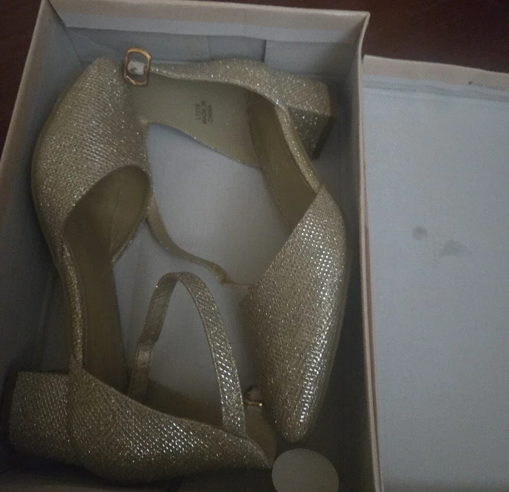 Laurmosa Used Girl's Sparkle Pointed Toe Ankle Strap Flats - Gold